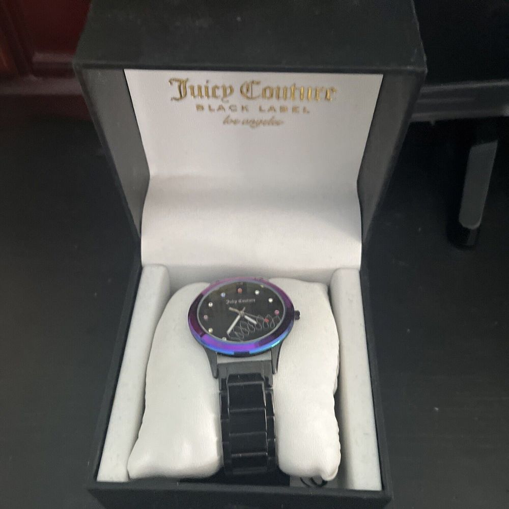 Juicy Couture Black Label Circle Dial Rainbow Watch w/ Black Metallic Band